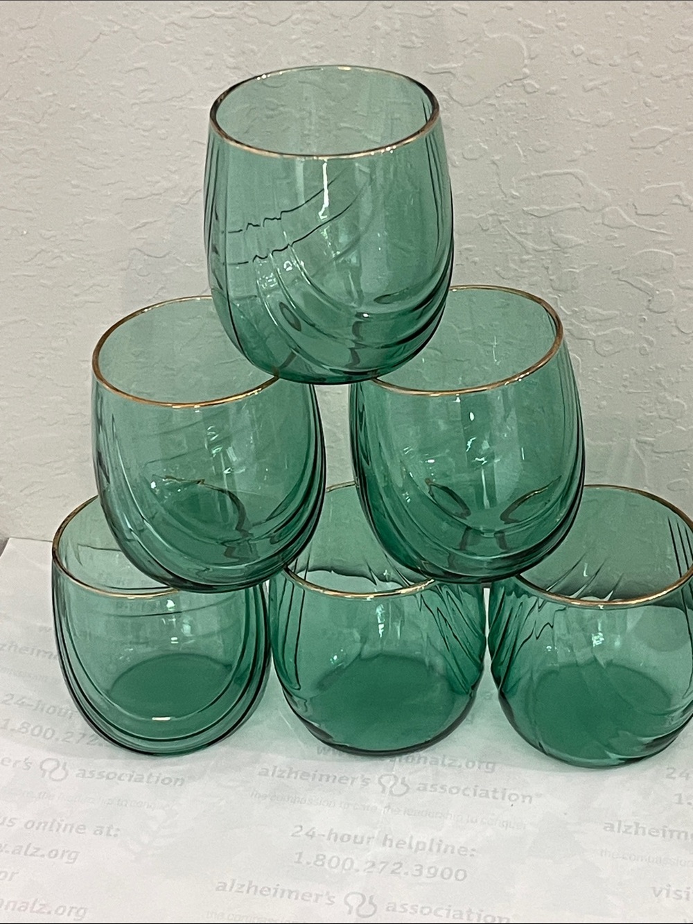Libbey Juniper VTG Green Glass Tumblers with Gold Rim - Set of 6 MCM